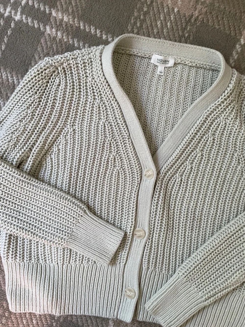 Haven Well Within mint green shaker stitch knit cardigan L - Picture 2 of 5